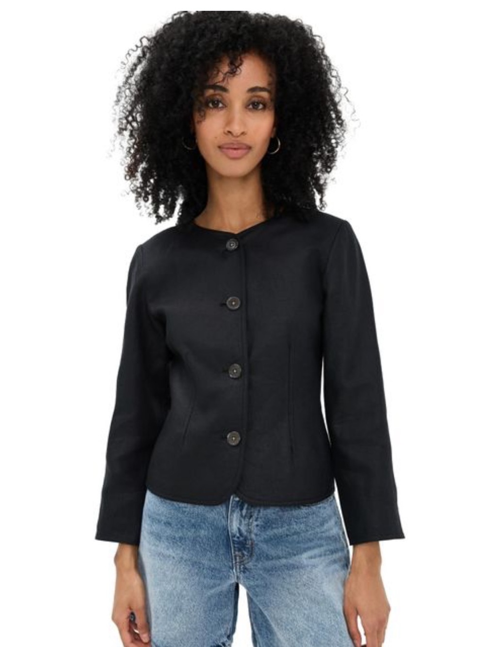 Alex Mill Black Button-Front Round-Neck Jacket